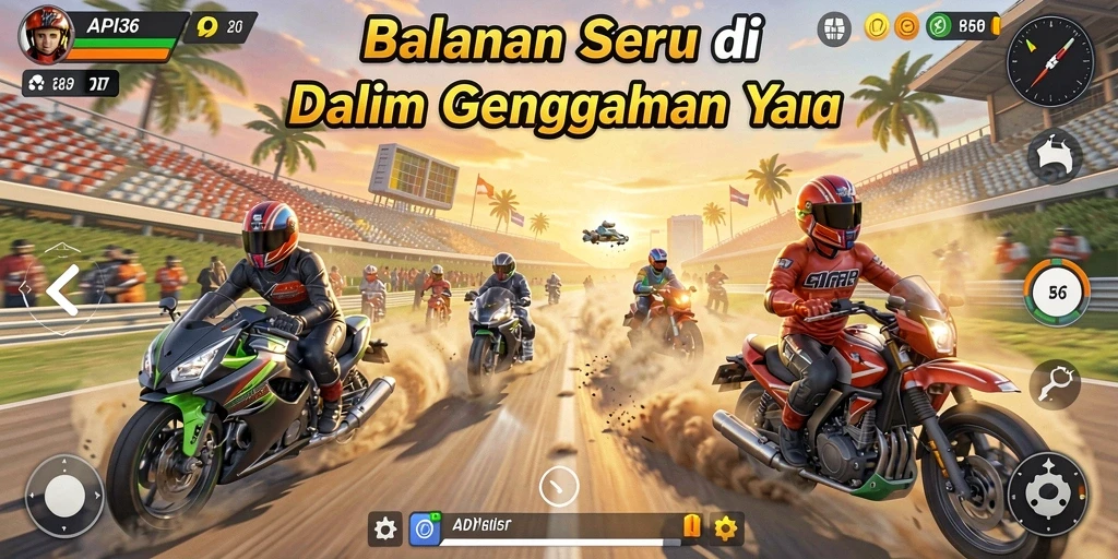 Tampilan gameplay balapan menegangkan di API36.