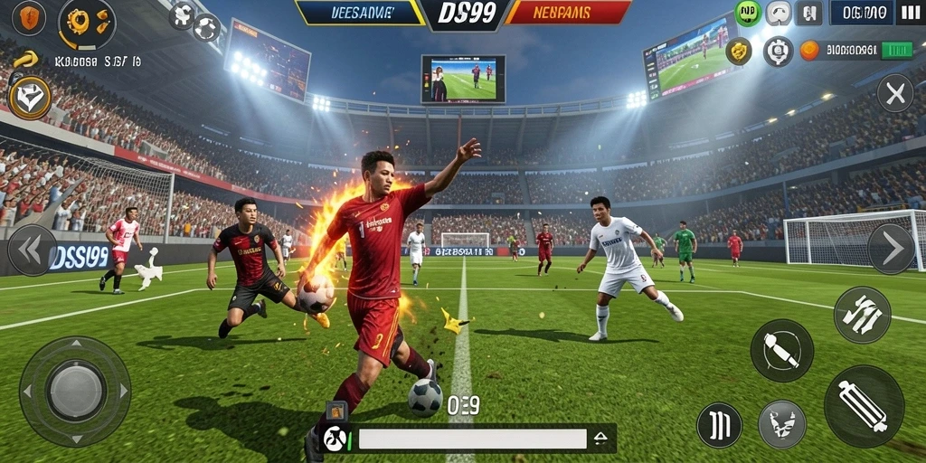 Screenshot utama gameplay DS99 menampilkan aksi olahraga yang mendebarkan.