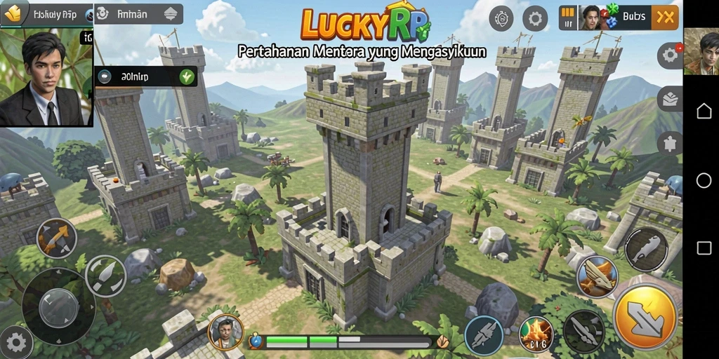 Screenshot gameplay LUCKYRP menampilkan pertahanan menara yang strategis.