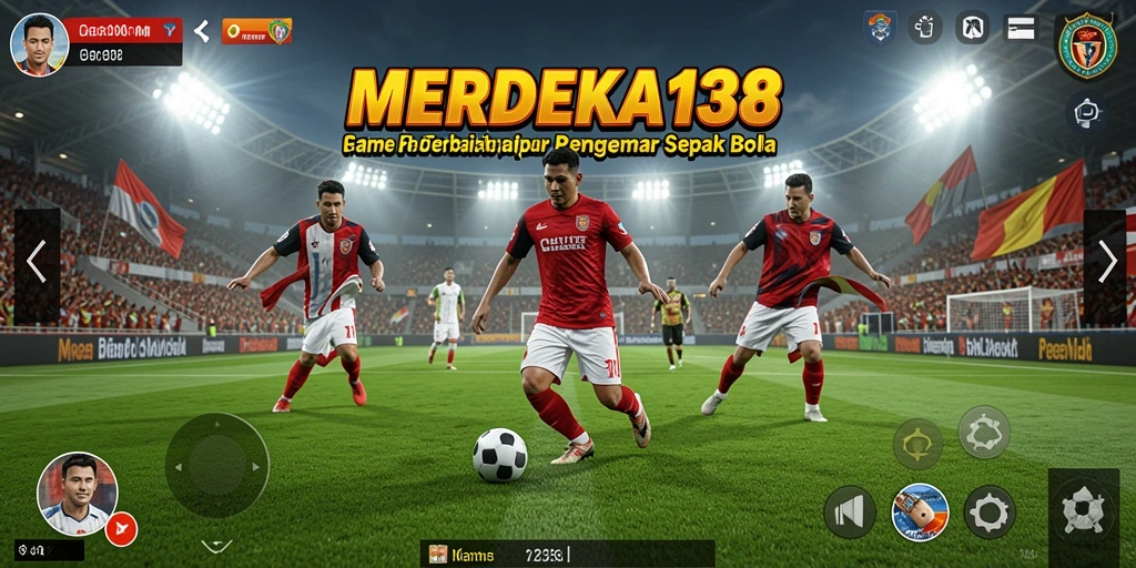 Screenshot gameplay yang menunjukkan aksi seru di lapangan sepak bola.