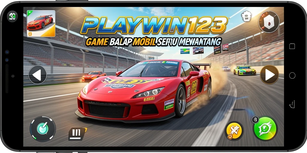 Screenshot gameplay PLAYWIN123 yang menampilkan balapan menegangkan.