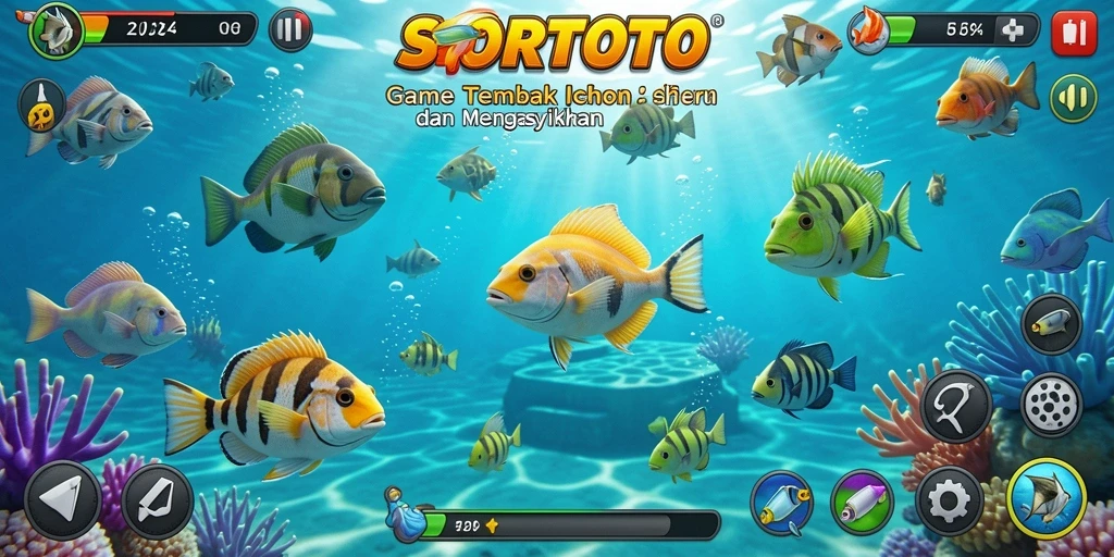 Gameplay SORTOTO menampilkan aksi menembak ikan yang seru dan interaktif.